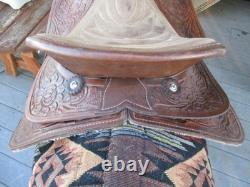 15'' Fqh Bar Texas-west #6 Western Floral Tooled Trail Saddle 21.4lbs USA