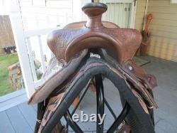 15'' Fqh Bar Texas-west #6 Western Floral Tooled Trail Saddle 21.4lbs USA