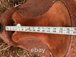 15 GARROUTTE (Circle G) Western Roping Saddle Oak Leaf Tooled