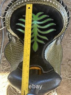 15 Green Black Synthetic Western Saddle Orange Fleece Leaf Design Silver