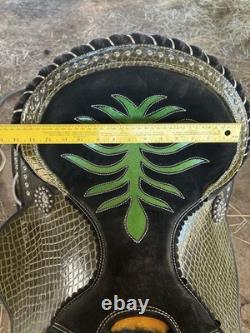 15 Green Black Synthetic Western Saddle Orange Fleece Leaf Design Silver