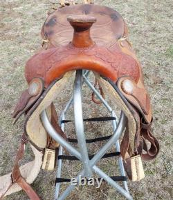 15 HEREFORD Textan Western Leather Tooled Saddle With Padded Seat