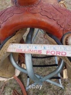 15 HEREFORD Textan Western Leather Tooled Saddle With Padded Seat