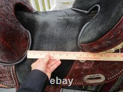 15'' HILASON Western Treeless Barrel/Trail Leather Saddle USA 6-8'' GULLET