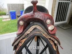 15'' HILASON Western Treeless Barrel/Trail Leather Saddle USA 6-8'' GULLET