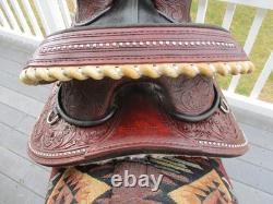 15'' HILASON Western Treeless Barrel/Trail Leather Saddle USA 6-8'' GULLET