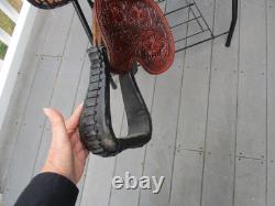 15'' HILASON Western Treeless Barrel/Trail Leather Saddle USA 6-8'' GULLET