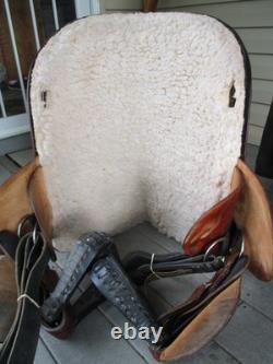 15'' HILASON Western Treeless Barrel/Trail Leather Saddle USA 6-8'' GULLET