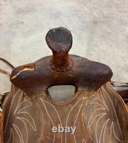 15 In. Used Western Saddle Dark Brown Barrel Leather 1400 Free Shipping