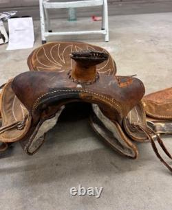 15 In. Used Western Saddle Dark Brown Barrel Leather 1400 Free Shipping