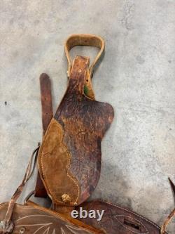 15 In. Used Western Saddle Dark Brown Barrel Leather 1400 Free Shipping