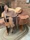 15 Inch Vintage Buckstiched Saddle With Leather Tooled Saddle Bags