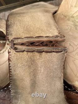 15 Inch Vintage Buckstiched Saddle With Leather Tooled Saddle Bags