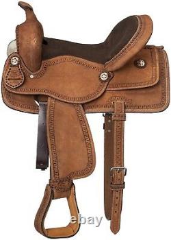 15 Inch Western Roughout Saddle Cowboy Serpentine Tooled Edges