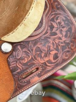 15 Longhorn Barrel Saddle- Deep Seat, Western, Floral, Quality, Semi-Bars