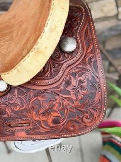 15 Longhorn Barrel Saddle- Deep Seat, Western, Floral, Quality, Semi-Bars