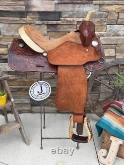 15 Longhorn Barrel Saddle- Deep Seat, Western, Floral, Quality, Semi-Bars
