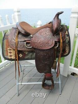 15'' No Name Western Roper Ranch Trail Floral Tooled Saddle Qh Bars 29 Lbs