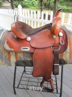 15'' No Name Western Trail /show Saddle Fqh Bars Basketweave Leather