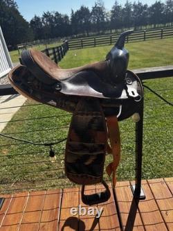 15'' QH big horn Brown leather & AZTEC cordura western Barrel/trail saddle 15'' QH big horn Brown leather & AZTEC cordura western Barrel/trail saddle