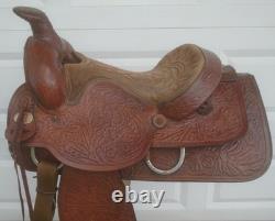 15 RR HandMade J. WILLIAMS Tooled Leather Roping Ranch Trail SaddleFQHB
