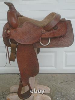 15 RR HandMade J. WILLIAMS Tooled Leather Roping Ranch Trail SaddleFQHB