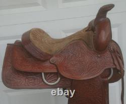 15 RR HandMade J. WILLIAMS Tooled Leather Roping Ranch Trail SaddleFQHB