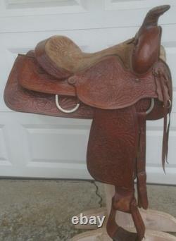15 RR HandMade J. WILLIAMS Tooled Leather Roping Ranch Trail SaddleFQHB