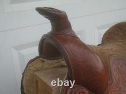 15 RR HandMade J. WILLIAMS Tooled Leather Roping Ranch Trail SaddleFQHB