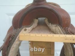 15 RR HandMade J. WILLIAMS Tooled Leather Roping Ranch Trail SaddleFQHB