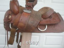 15 RR HandMade J. WILLIAMS Tooled Leather Roping Ranch Trail SaddleFQHB