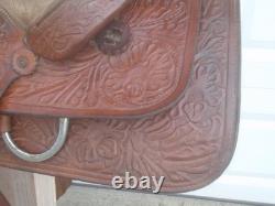 15 RR HandMade J. WILLIAMS Tooled Leather Roping Ranch Trail SaddleFQHB