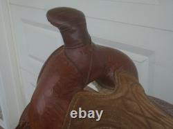 15 RR HandMade J. WILLIAMS Tooled Leather Roping Ranch Trail SaddleFQHB