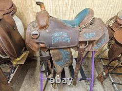 15 Running P Western Roping Trophy Saddle Used, 7 gullet FQHB, Rough Out Seat