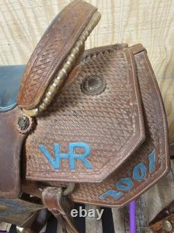 15 Running P Western Roping Trophy Saddle Used, 7 gullet FQHB, Rough Out Seat