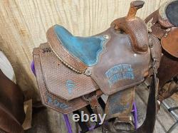 15 Running P Western Roping Trophy Saddle Used, 7 gullet FQHB, Rough Out Seat