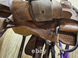 15 Running P Western Roping Trophy Saddle Used, 7 gullet FQHB, Rough Out Seat