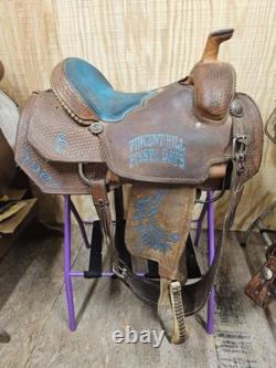 15 Running P Western Roping Trophy Saddle Used, 7 gullet FQHB, Rough Out Seat
