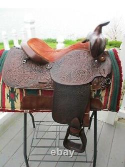 15'' SIMCO #3102 Brown LEATHER WESTERN TRAIL SADDLE FQHB