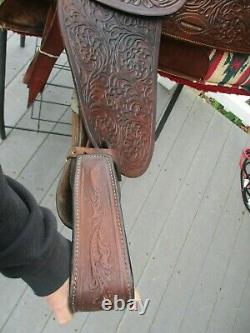15'' SIMCO #3102 Brown LEATHER WESTERN TRAIL SADDLE FQHB
