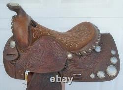 15 SIMCO Arabian/Morgan Silver CONCHO & Laced Hand TOOLED Western SaddleNICE