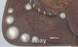 15 SIMCO Arabian/Morgan Silver CONCHO & Laced Hand TOOLED Western SaddleNICE