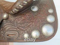 15 SIMCO Arabian/Morgan Silver CONCHO & Laced Hand TOOLED Western SaddleNICE