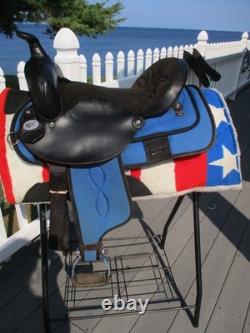 15'' SQ Bars Chisholm Trail leather/cordura western trail saddle w flag pad USA