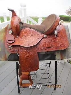 15'' Saddle King Of Texas Ozark Leather Co. Tooled Western Trail Saddle Sqh Bar