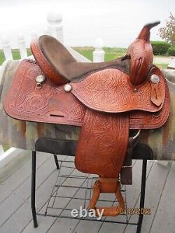 15'' Saddle King Of Texas Ozark Leather Co. Tooled Western Trail Saddle Sqh Bar