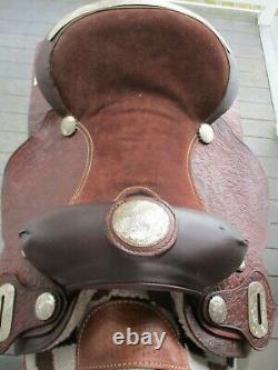 15'' Silver Trimmed Floral tooled Leather Western Show Saddle FQH BARS