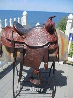 15'' Simco #8675 Brown Leather Western Trail Saddle Semi Qhb