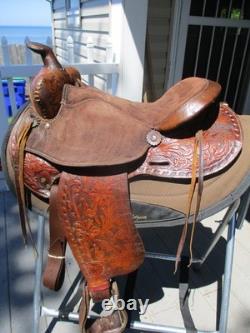 15'' Sqh Bars Western Saddlery Big W Western Floral Tooled Trail Saddle USA