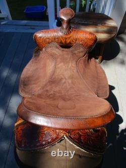15'' Sqh Bars Western Saddlery Big W Western Floral Tooled Trail Saddle USA